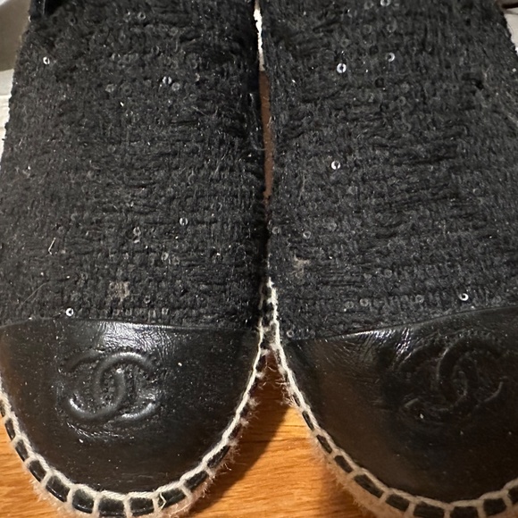 100% GENUINE Chanel Tweed & Leather CC Cap Toe Espadrille Flats Size NIB Sz 39 - Picture 4 of 9